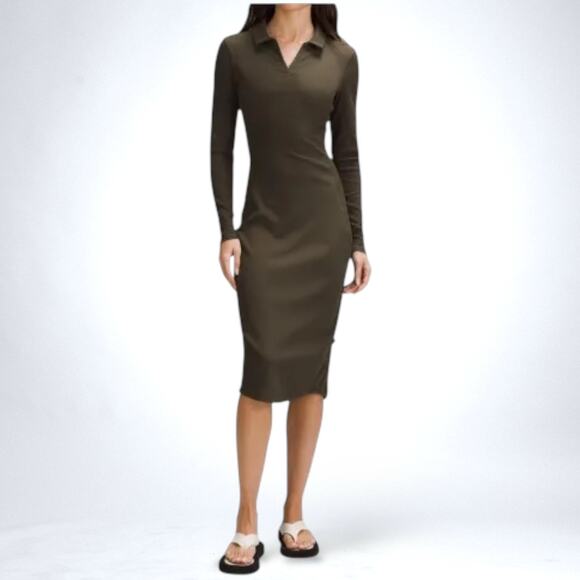 New LULULEMON Ribbed Luxtreme Polo Collared Midi Dress Athleisure Golf Brunch - Picture 1 of 12